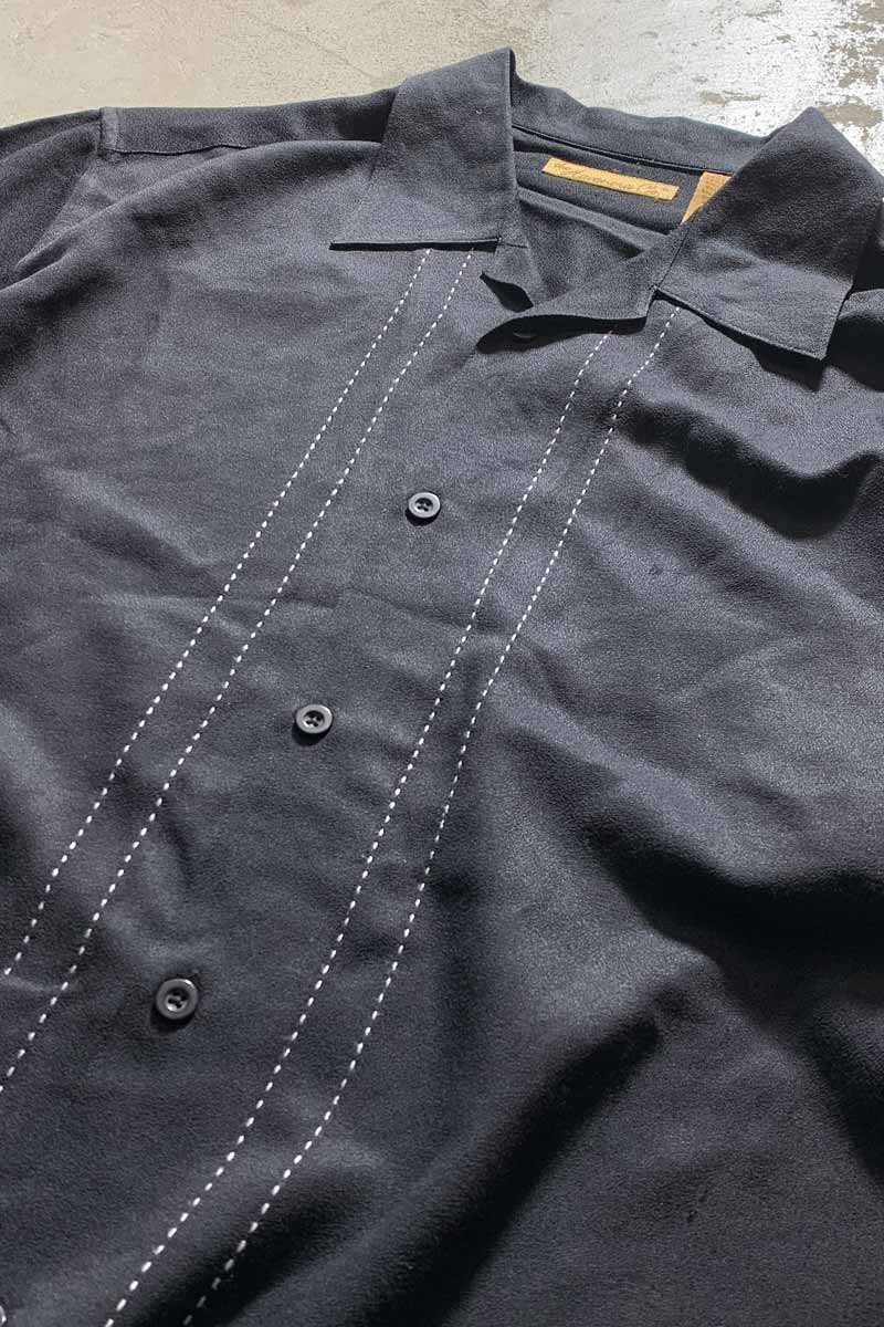 90s OPEN COLLAR LINEN S/S SHIRT/ BLACK [SIZE:L USED]