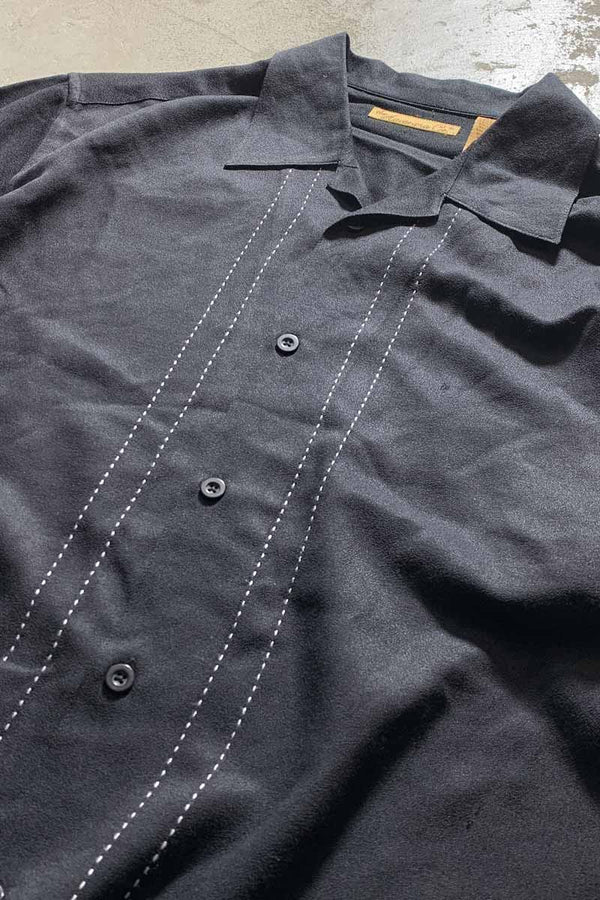 90s OPEN COLLAR LINEN S/S SHIRT/ BLACK [SIZE:L USED]