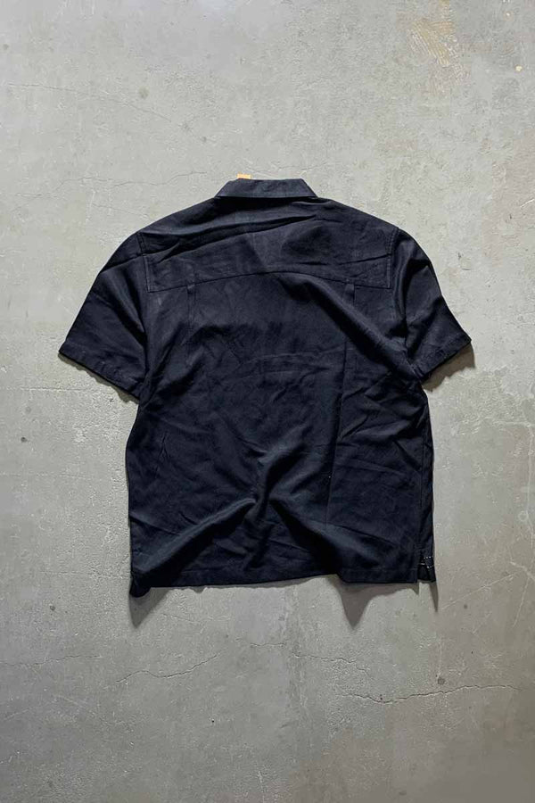 90s OPEN COLLAR LINEN S/S SHIRT/ BLACK [SIZE:L USED]