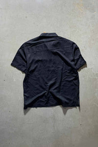 90'S OPEN COLLAR LINEN S/S SHIRT/ BLACK  [SIZE:L USED]