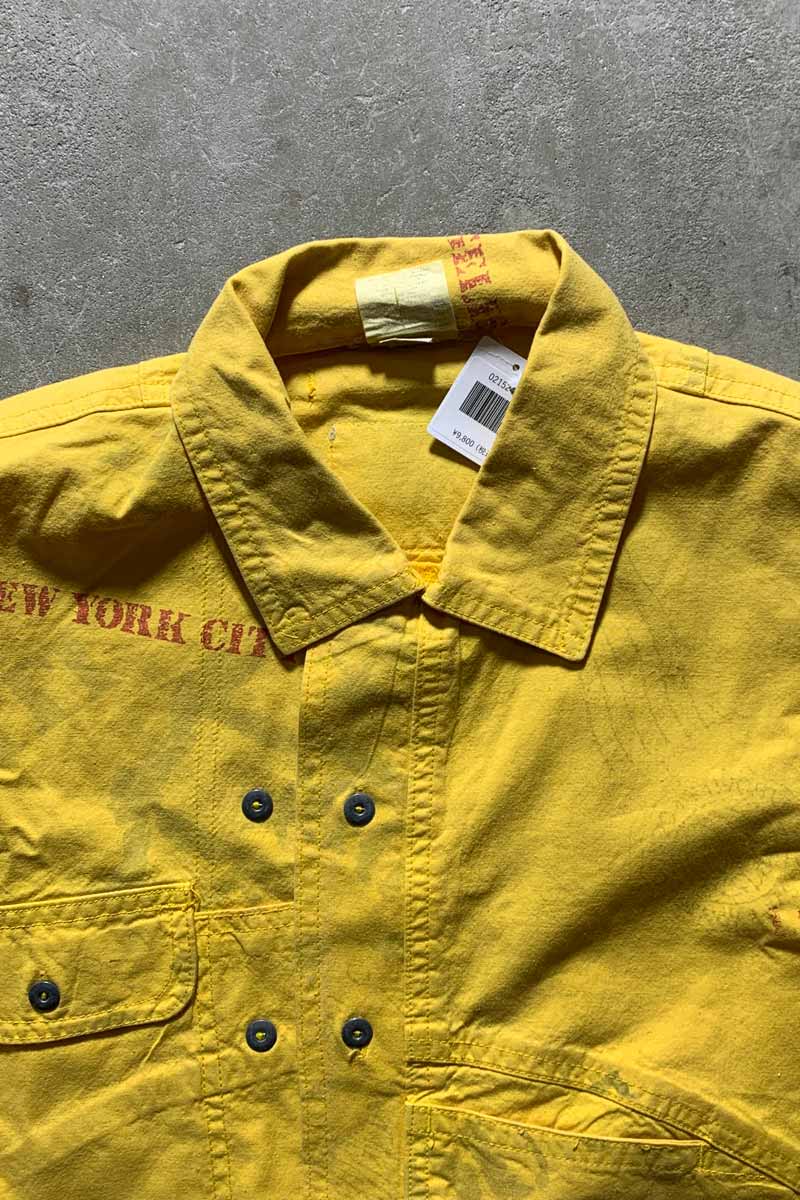 80-90'S COTTON DESIGN S/S SHIRT/ YELLOW [SIZE:L USED]