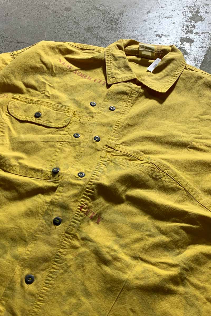 80-90'S COTTON DESIGN S/S SHIRT/ YELLOW [SIZE:L USED]