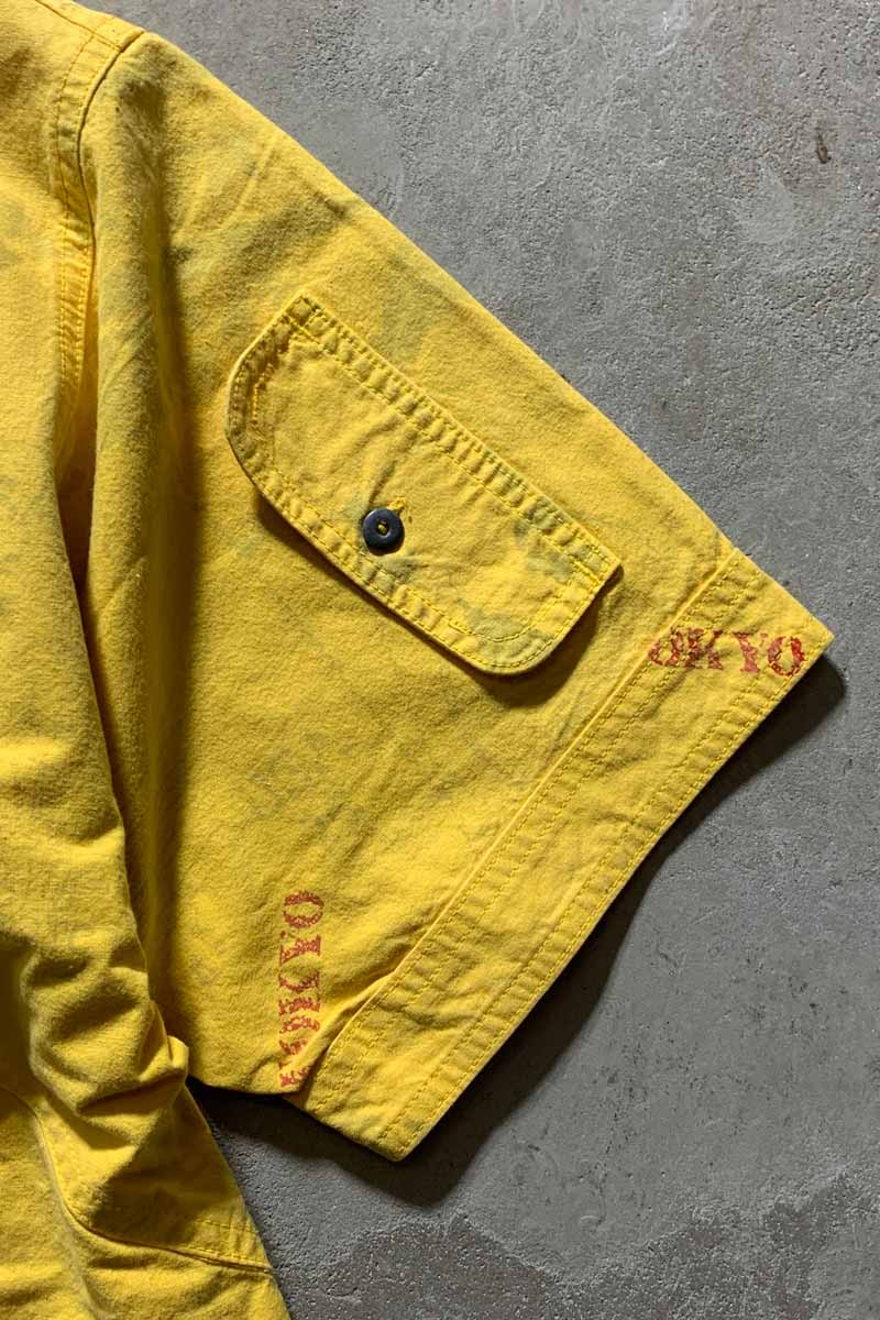 80-90'S COTTON DESIGN S/S SHIRT/ YELLOW [SIZE:L USED]