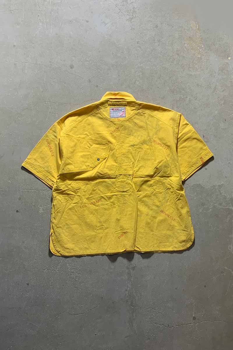 80-90'S COTTON DESIGN S/S SHIRT/ YELLOW [SIZE:L USED]