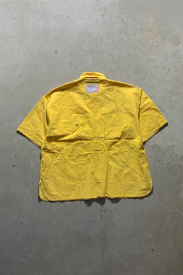 80-90'S COTTON DESIGN S/S SHIRT/ YELLOW [SIZE:L USED]