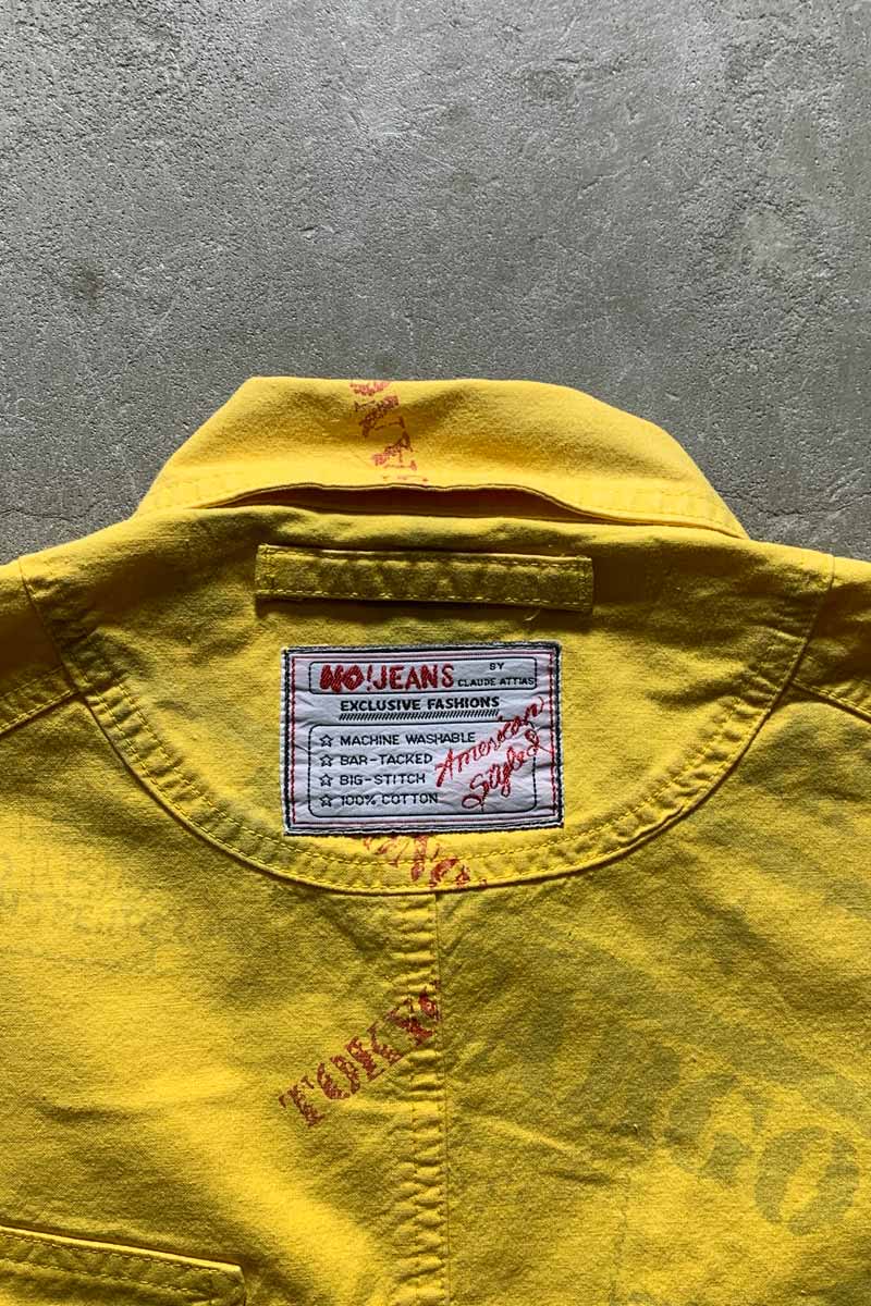 80-90'S COTTON DESIGN S/S SHIRT/ YELLOW [SIZE:L USED]
