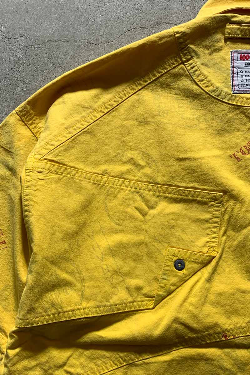 80-90'S COTTON DESIGN S/S SHIRT/ YELLOW [SIZE:L USED]