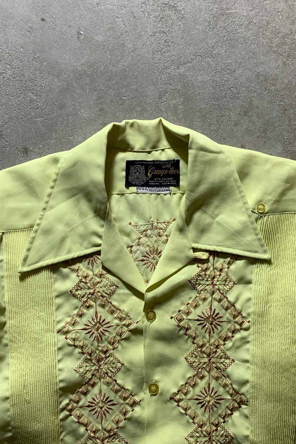 70'S OPEN COLLAR S/S CUBA SHIRT/ YELLOW [SIZE:L USED]