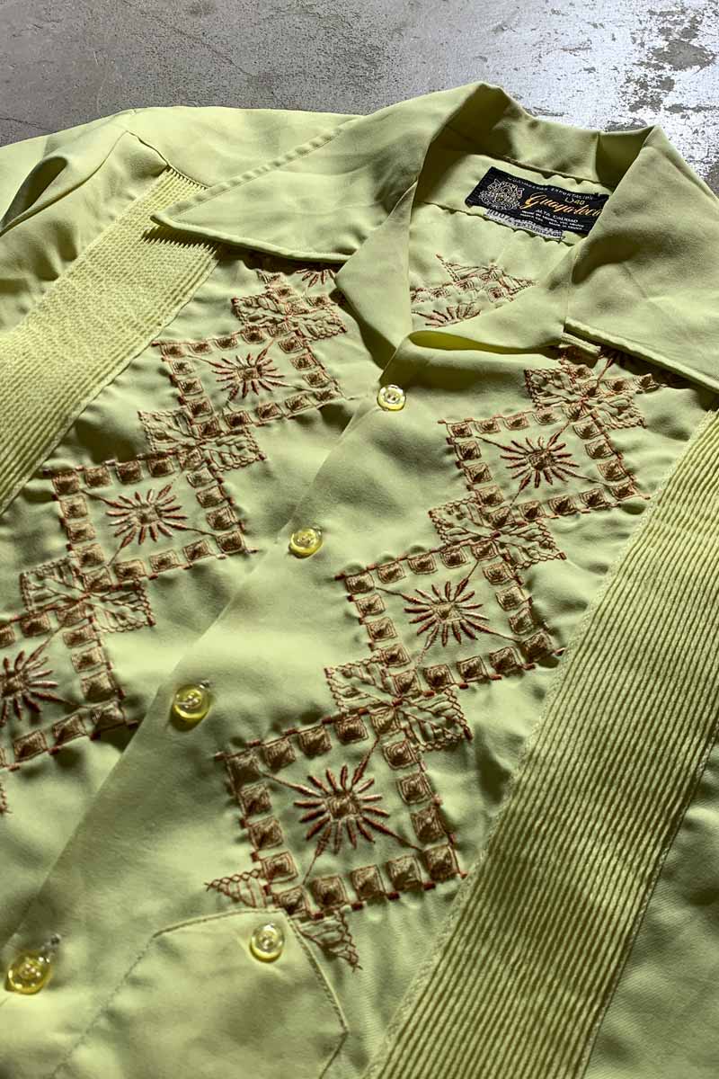 70'S OPEN COLLAR S/S CUBA SHIRT/ YELLOW [SIZE:L USED]