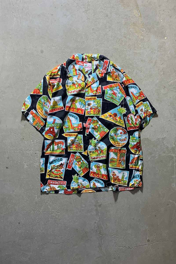 MADE IN USA 80s-90s OPEN COLLAR S/S RAYON HAWAIIAN SHIRT/ MULTI [SIZE:M USED]