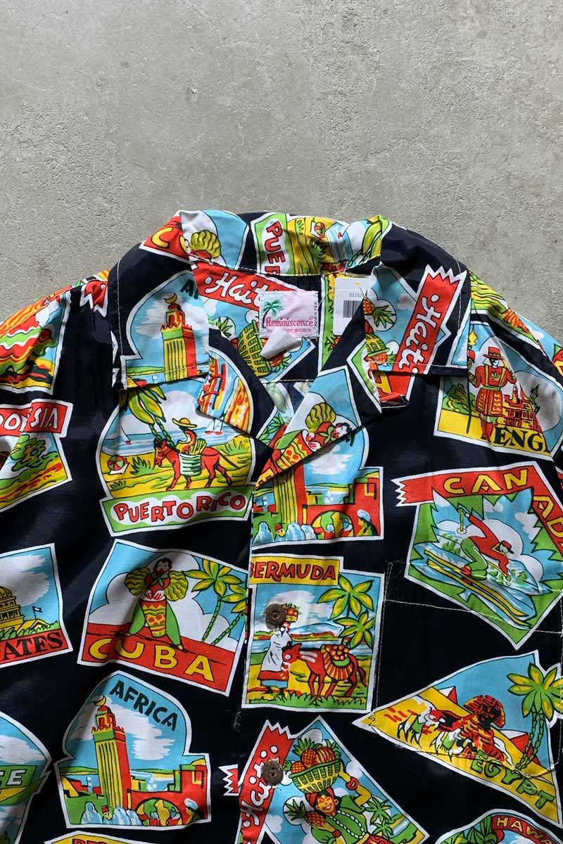 MADE IN USA 80s-90s OPEN COLLAR S/S RAYON HAWAIIAN SHIRT/ MULTI [SIZE:M USED]