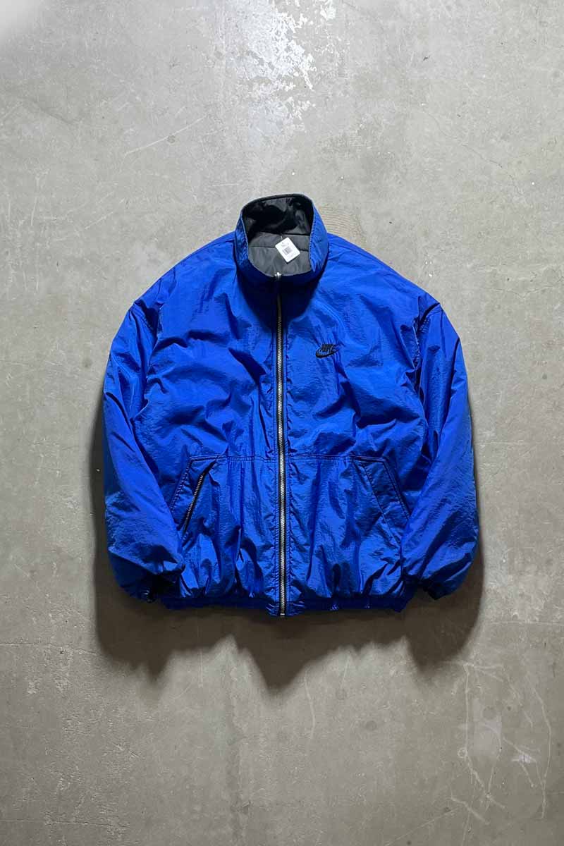 90'S REVERSIBLE ZIP UP NYLON PUFF JACKET / BLUE / BLACK [SIZE: L USED]