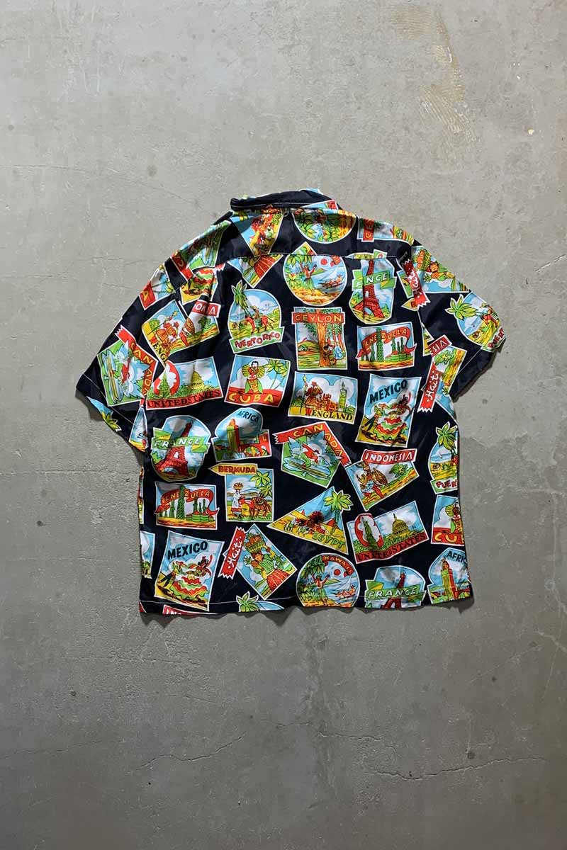 MADE IN USA 80s-90s OPEN COLLAR S/S RAYON HAWAIIAN SHIRT/ MULTI [SIZE:M USED]