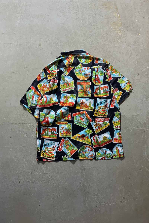 MADE IN USA 80s-90s OPEN COLLAR S/S RAYON HAWAIIAN SHIRT/ MULTI [SIZE:M USED]