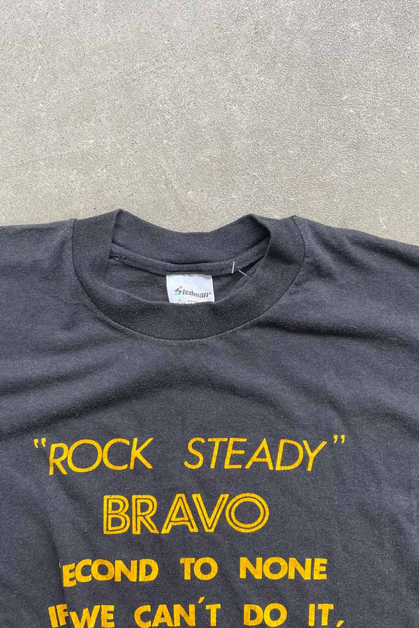 MADE IN USA 90'S ROCK STEADY PRINT MESSAGE PRINT T-SHIRT / BLACK [SIZE: L USED]