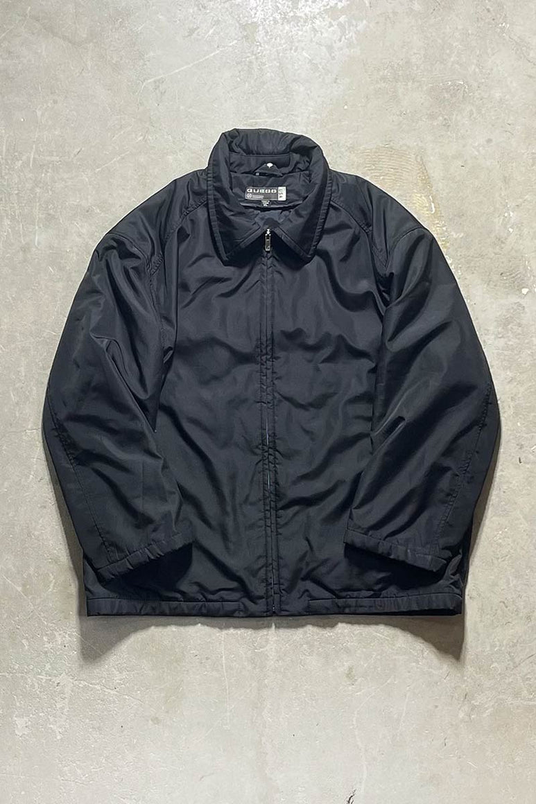 Y2K EARLY 00'S ZIP UP NYLON PUFF JACKET / BLACK [SIZE: XL USED]