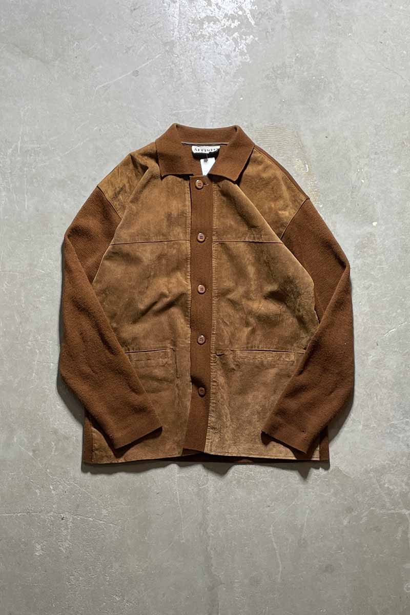 90'S SUEDE WOOL ACRYLIC KNIT JACKET / BROWN [SIZE: L USED]