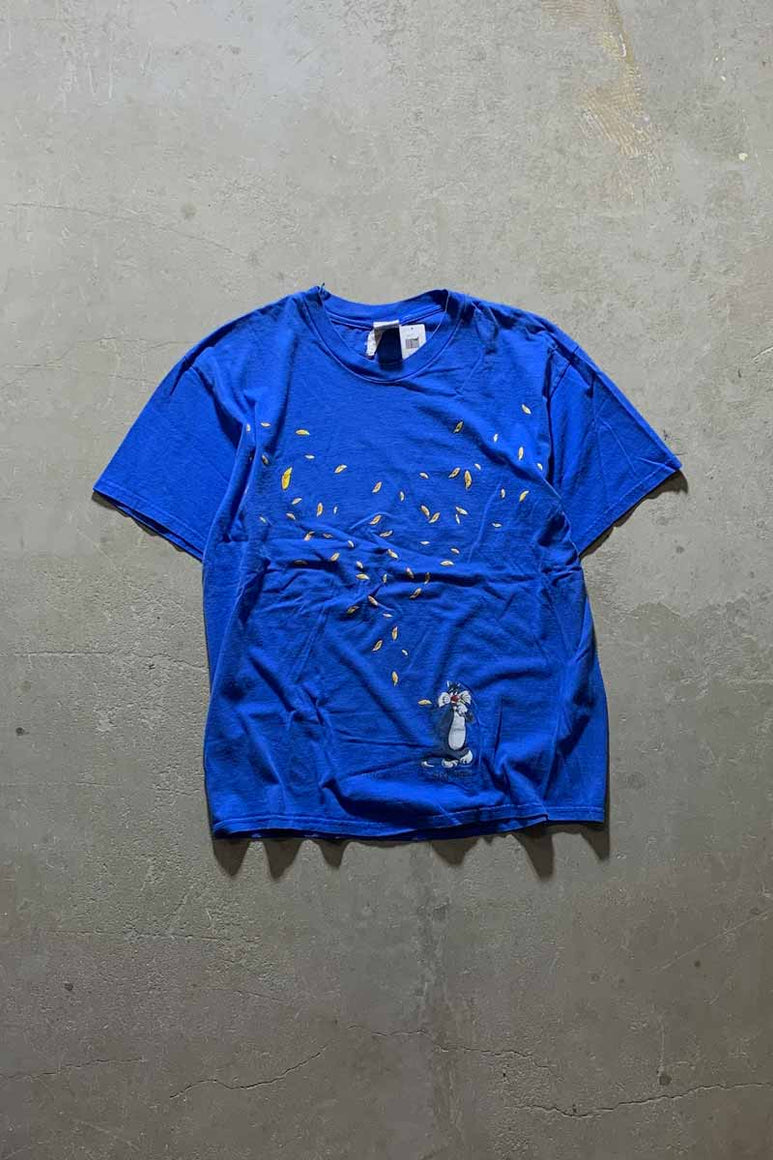 MADE IN USA 99'S LOONEY TUNES SYLVESTER CAT CHARACTER T-SHIRT/ BLUE [SIZE: L USED]