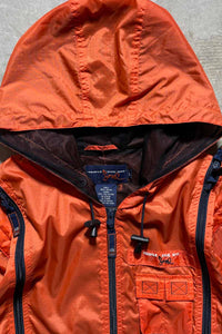 90-00'S 2WAY ZIP UP RIP STOP NYLON HOODIE JACKET / ORANGE [SIZE: L USED]