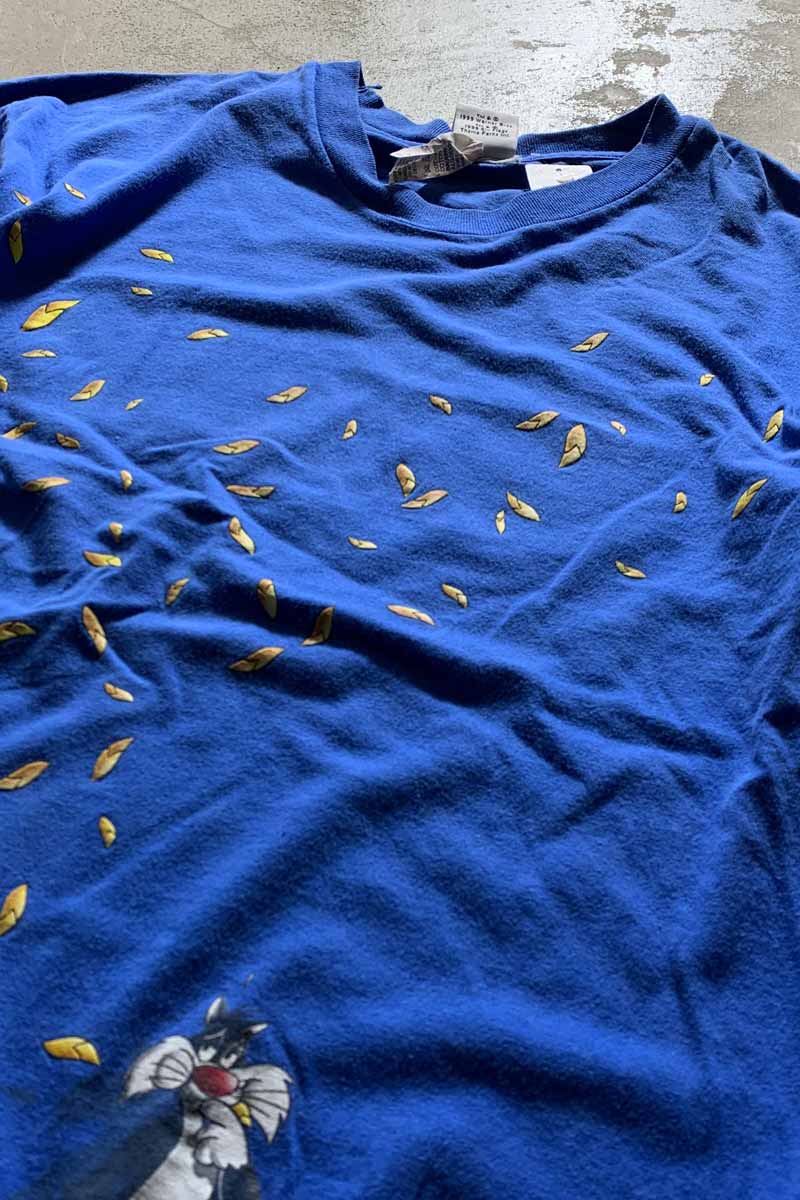 MADE IN USA 99'S LOONEY TUNES SYLVESTER CAT CHARACTER T-SHIRT/ BLUE [SIZE: L USED]