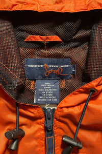 90-00'S 2WAY ZIP UP RIP STOP NYLON HOODIE JACKET / ORANGE [SIZE: L USED]