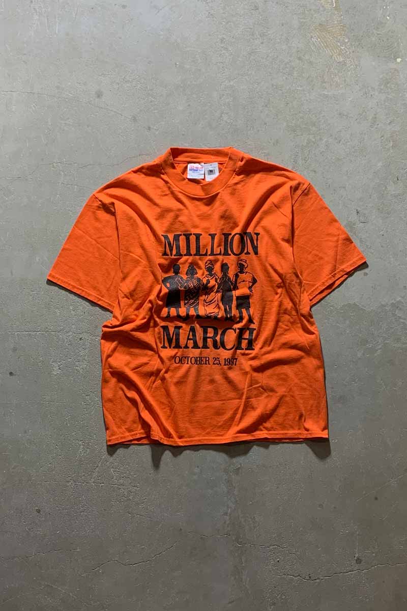 MADE IN MEXICO 90-00'S MILLION WOMEN MARCH PROTEST T-SHIRT/ ORANGE [SIZE: L USED]
