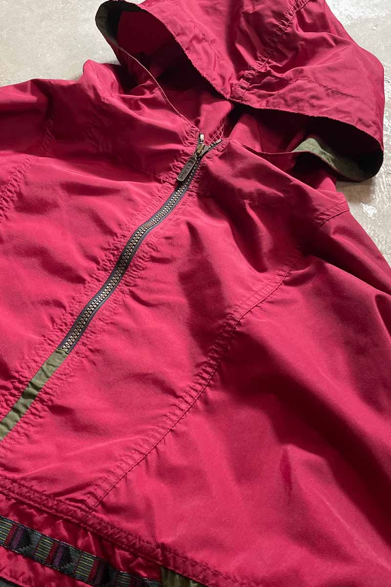 90'S NYLON PULLOVER HOODIE JACKET / WINE RED [SIZE: XL USED]