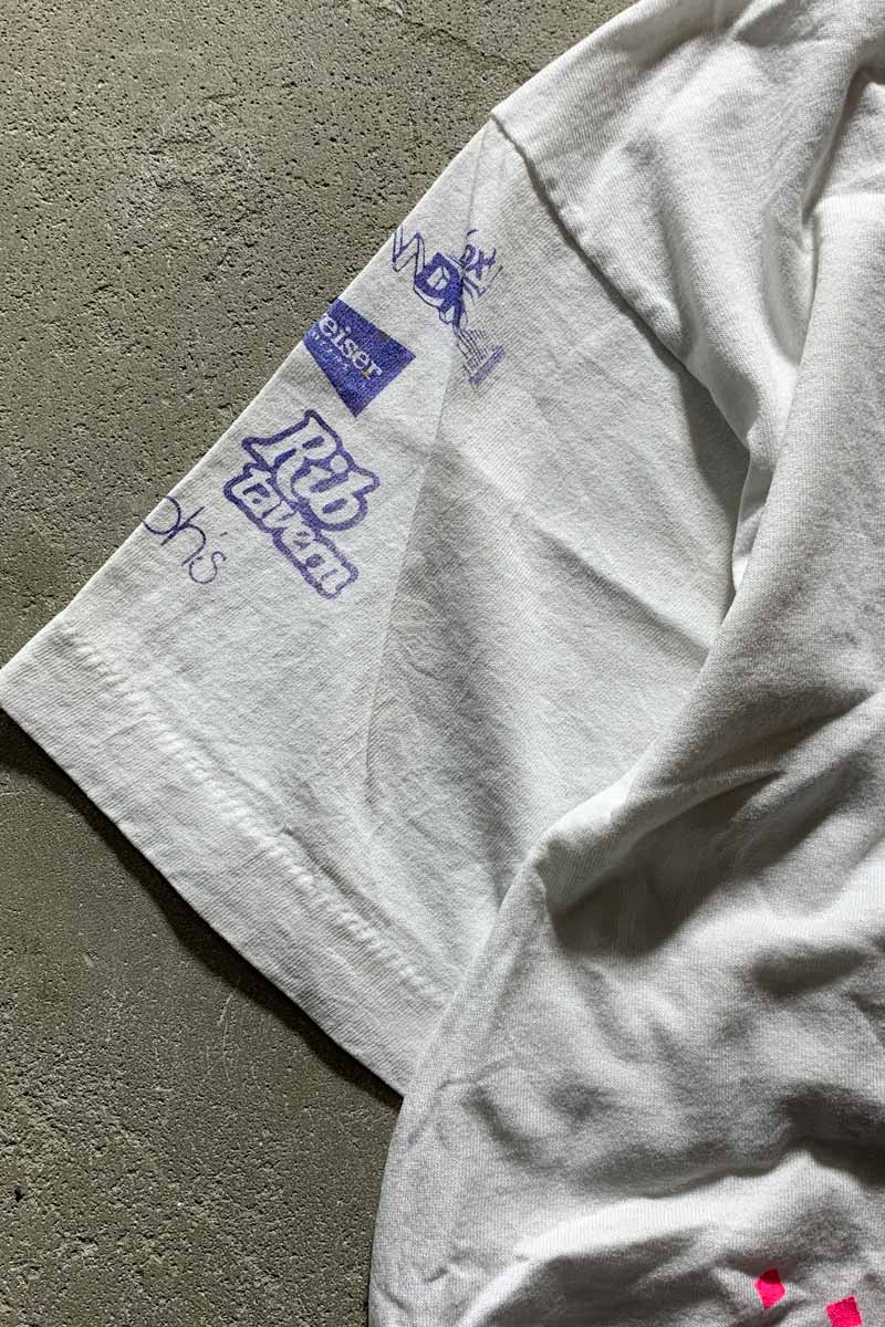MADE IN USA 90'S RUN FOR THE RIBS PRINT T-SHIRT/ WHITE [SIZE: L USED]