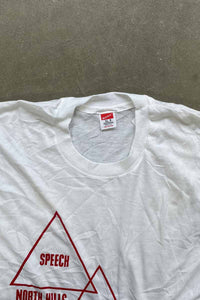 MADE IN USA 90'S S/S THREE TRIANGLE PRINT MESSAGE PRINT T-SHIRT / WHITE [SIZE: XL DEADSTOCK/NOS]