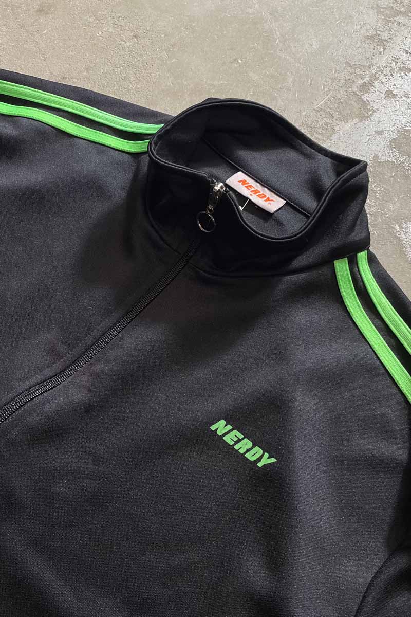 NY TRACK TOP JACKET / BLACK/GREEN [SIZE: S USED]