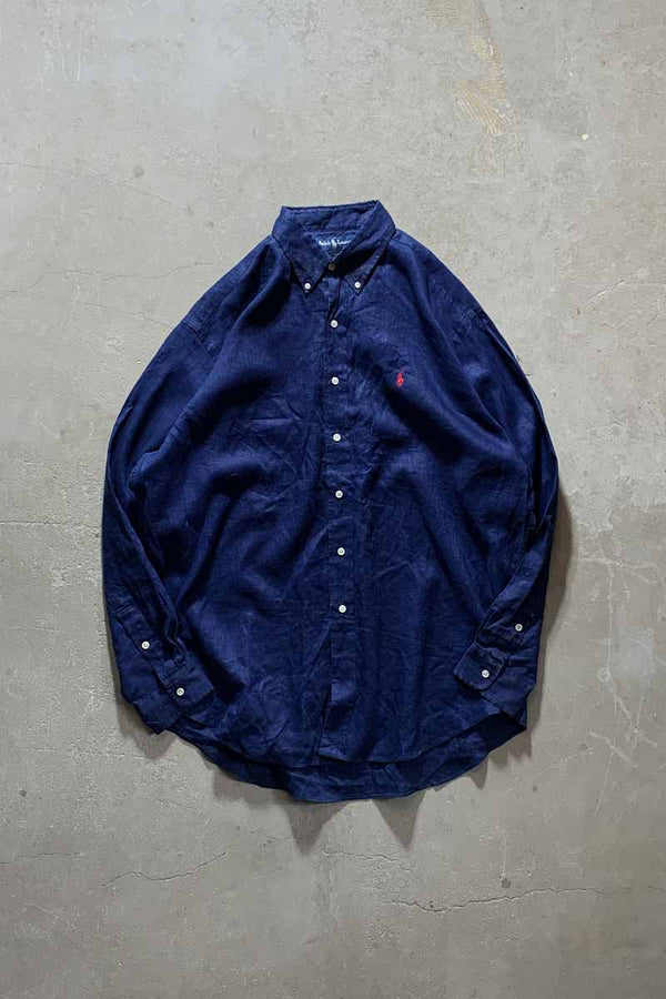 90'S B.D LINEN BLAKE L/S SHIRT/ NAVY [SIZE: L USED]