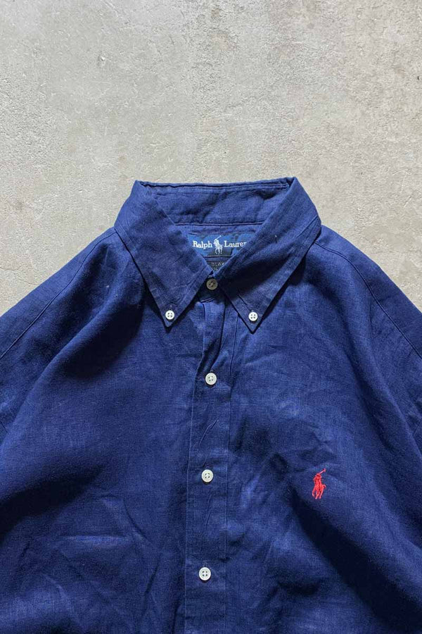90'S B.D LINEN BLAKE L/S SHIRT/ NAVY [SIZE: L USED]