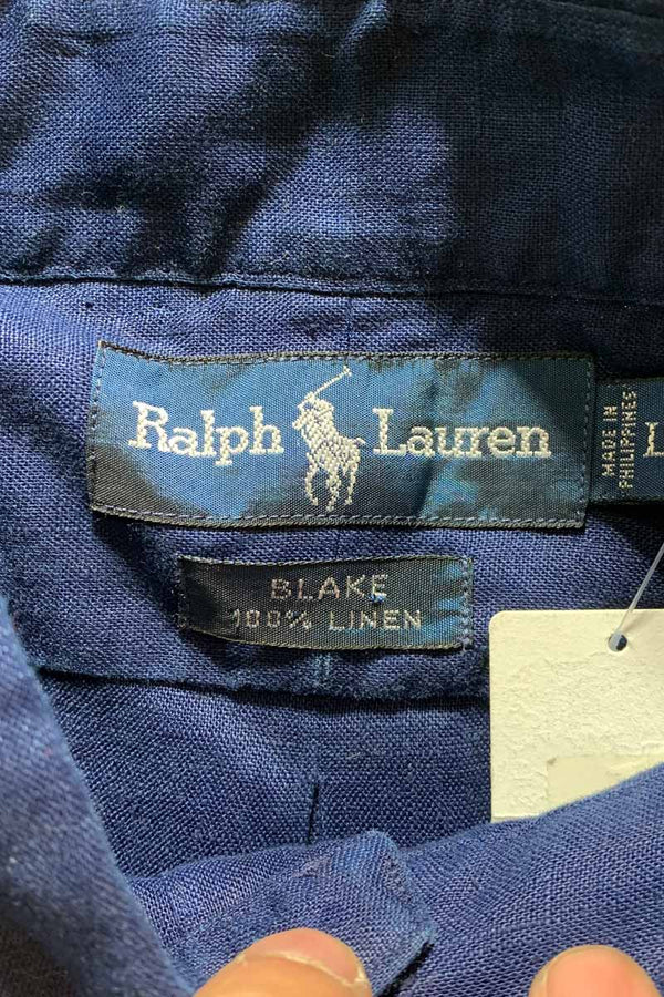 90'S B.D LINEN BLAKE L/S SHIRT/ NAVY [SIZE: L USED]
