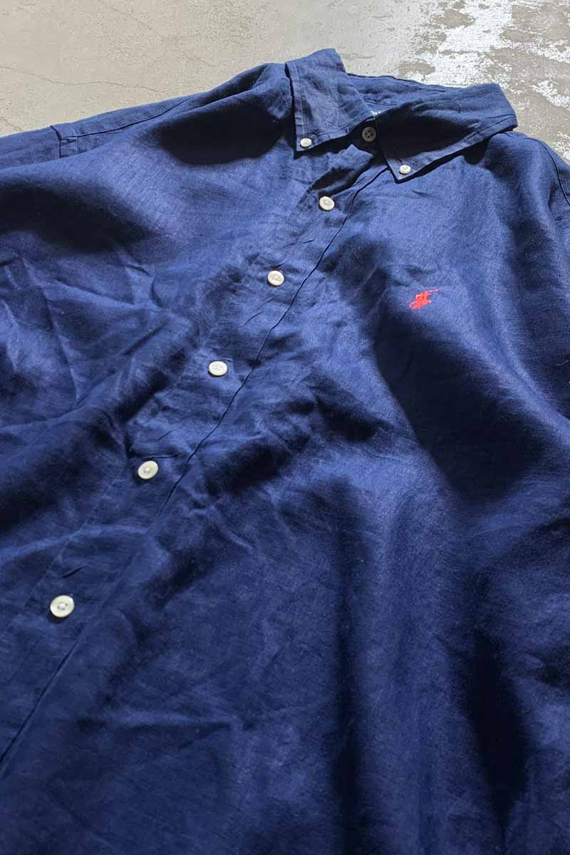 90'S B.D LINEN BLAKE L/S SHIRT/ NAVY [SIZE: L USED]