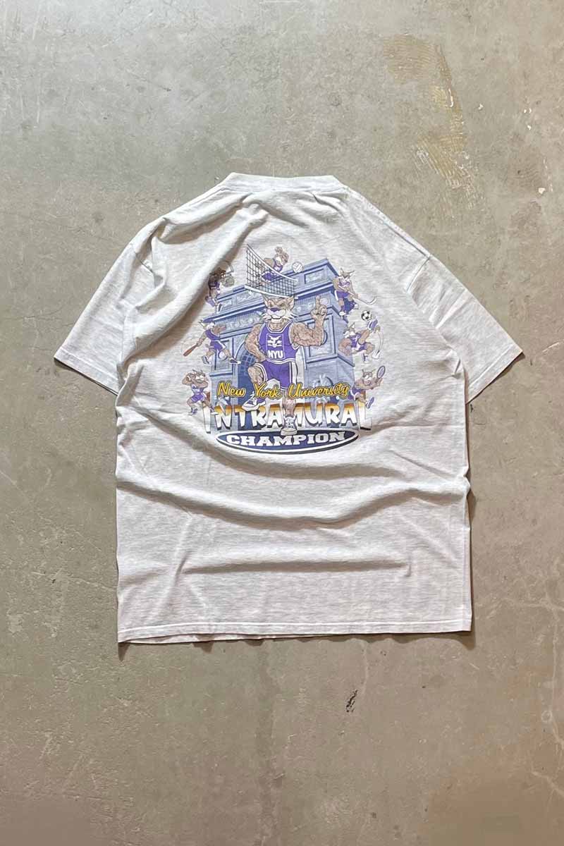 MADE IN USA 90'S S/S NYU BACK PRINT COLLEGE T-SHIRT / GRAY [SIZE: L USED]