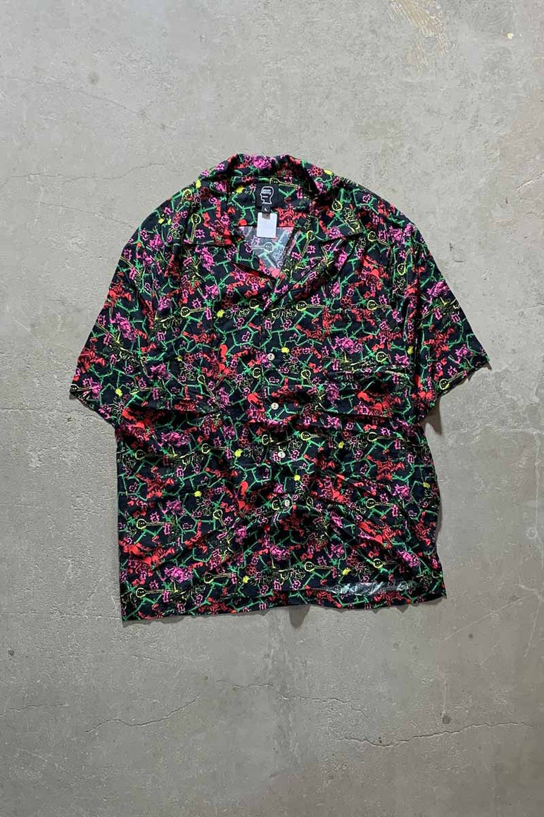 MADE IN PORTUGAL OPEN COLLAR S/S VISCOSE DESIGN SHIRT/ MULTI  [SIZE:L USED]