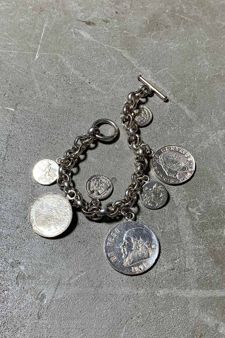 MADE IN MEXICO 925 SILVER COIN T-BAR BRACELET [SIZE: ONE SIZE USED]