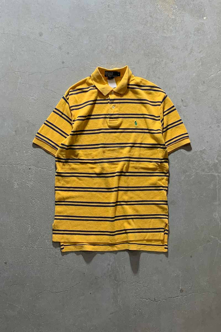 90'S COTTON BORDER S/S POLO SHIRT/ YELLOW  [SIZE:M USED]