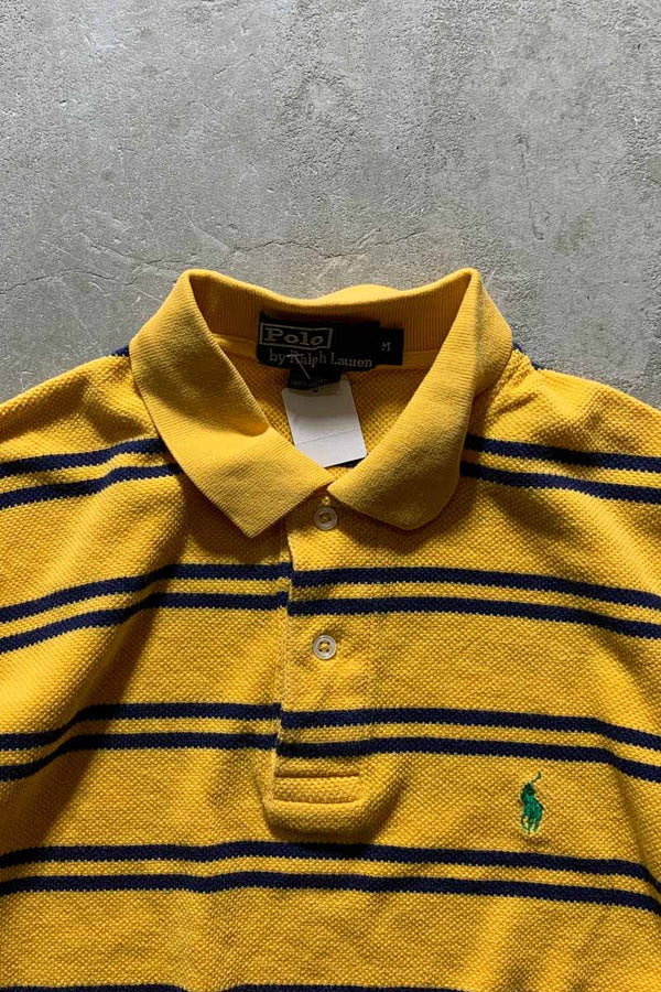 90'S COTTON BORDER S/S POLO SHIRT/ YELLOW [SIZE:M USED]