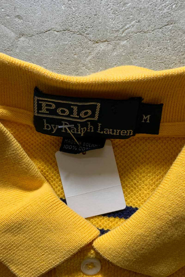90'S COTTON BORDER S/S POLO SHIRT/ YELLOW [SIZE:M USED]
