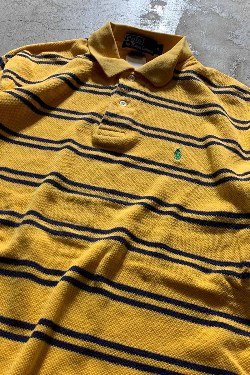 90'S COTTON BORDER S/S POLO SHIRT/ YELLOW [SIZE:M USED]