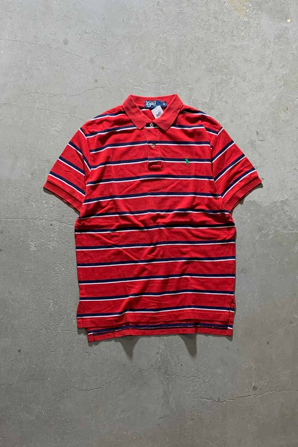 90s BORDER S/S POLO SHIRT / RED [SIZE: M USED]