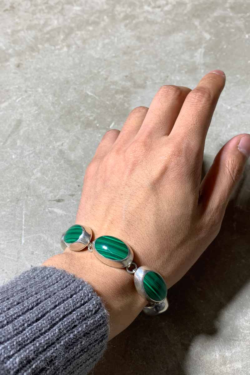 MADE IN MEXICO 925 SILVER BRACELET W/MALACHITE [SIZE: ONE SIZE USED]