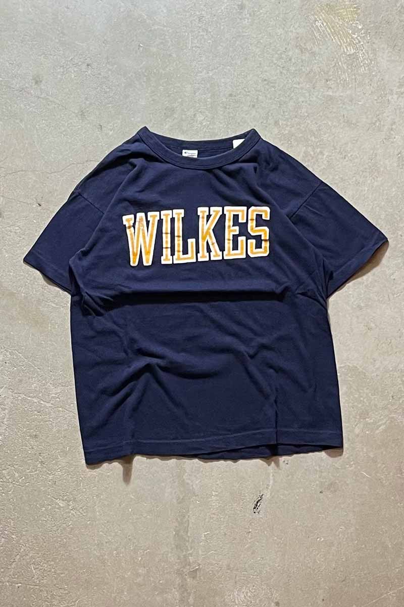 MADE IN USA 80'S WILKES PRINT T-SHIRT / NAVY [SIZE: L USED]