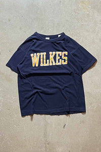 MADE IN USA 80'S WILKES PRINT T-SHIRT / NAVY [SIZE: L USED]