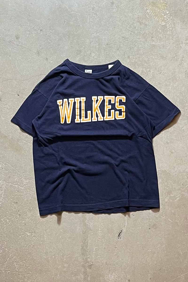 MADE IN USA 80'S WILKES PRINT T-SHIRT / NAVY [SIZE: L USED]