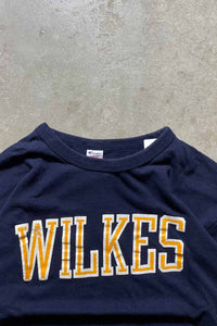 MADE IN USA 80'S WILKES PRINT T-SHIRT / NAVY [SIZE: L USED]