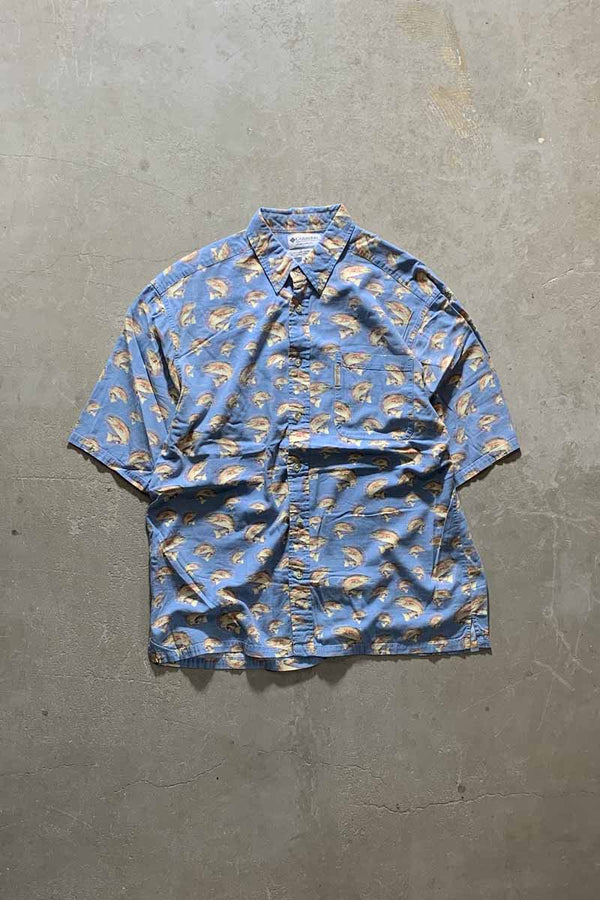 90'S B.D FISH PATTERN S/S SHIRT / BLUE [SIZE:L USED]