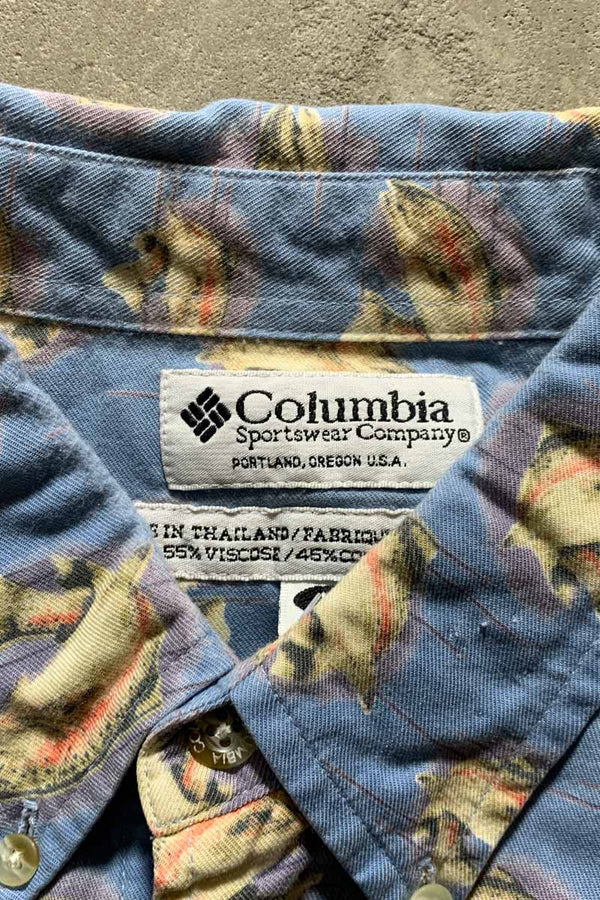 90'S B.D FISH PATTERN S/S SHIRT / BLUE [SIZE:L USED]