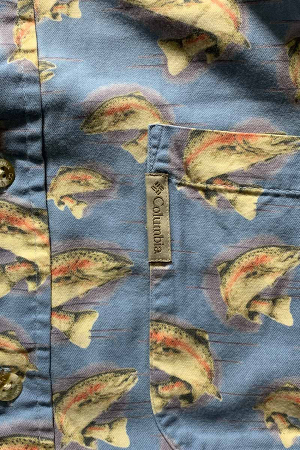 90'S B.D FISH PATTERN S/S SHIRT / BLUE [SIZE:L USED]